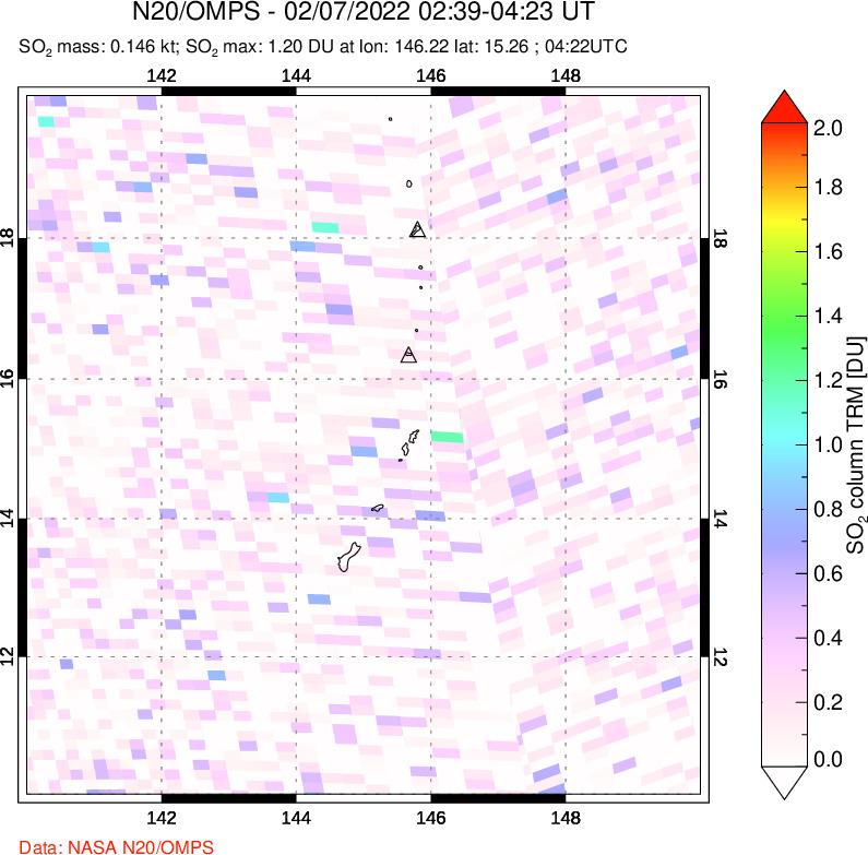 A sulfur dioxide image over Anatahan, Mariana Islands on Feb 07, 2022.