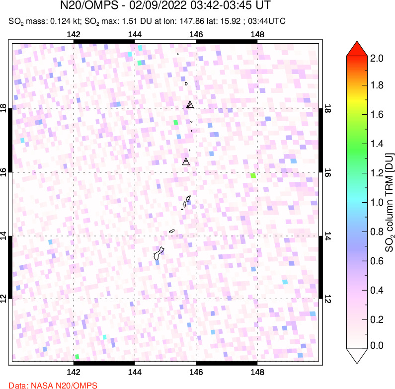 A sulfur dioxide image over Anatahan, Mariana Islands on Feb 09, 2022.