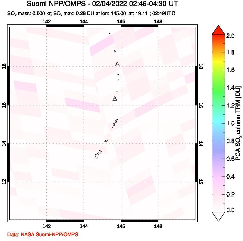 A sulfur dioxide image over Anatahan, Mariana Islands on Feb 04, 2022.