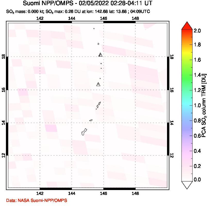 A sulfur dioxide image over Anatahan, Mariana Islands on Feb 05, 2022.