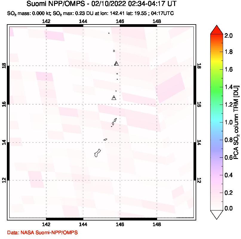 A sulfur dioxide image over Anatahan, Mariana Islands on Feb 10, 2022.