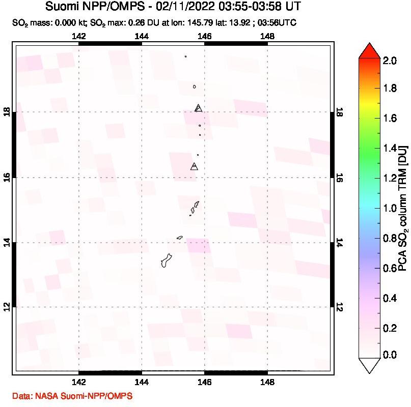 A sulfur dioxide image over Anatahan, Mariana Islands on Feb 11, 2022.