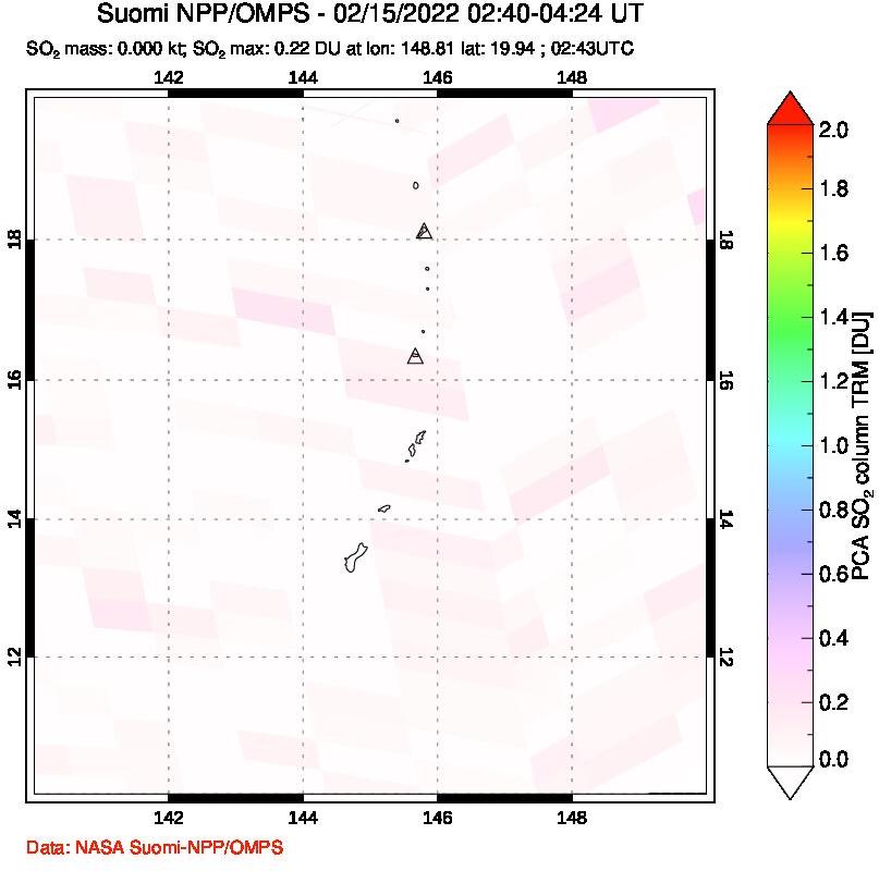 A sulfur dioxide image over Anatahan, Mariana Islands on Feb 15, 2022.