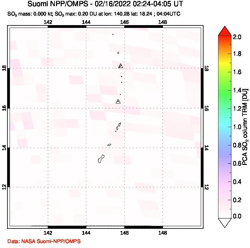 A sulfur dioxide image over Anatahan, Mariana Islands on Feb 16, 2022.