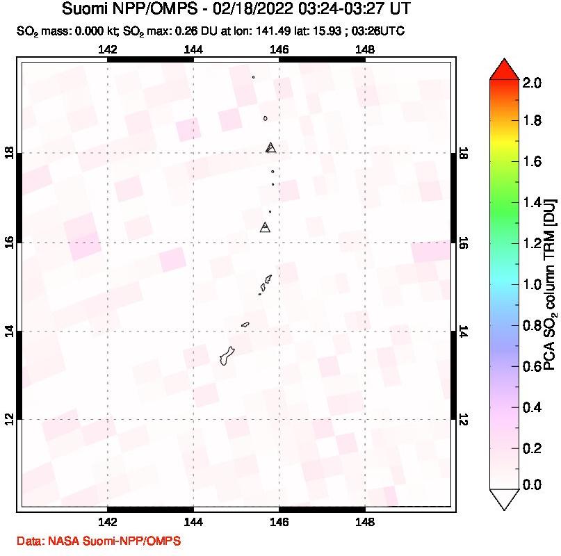 A sulfur dioxide image over Anatahan, Mariana Islands on Feb 18, 2022.