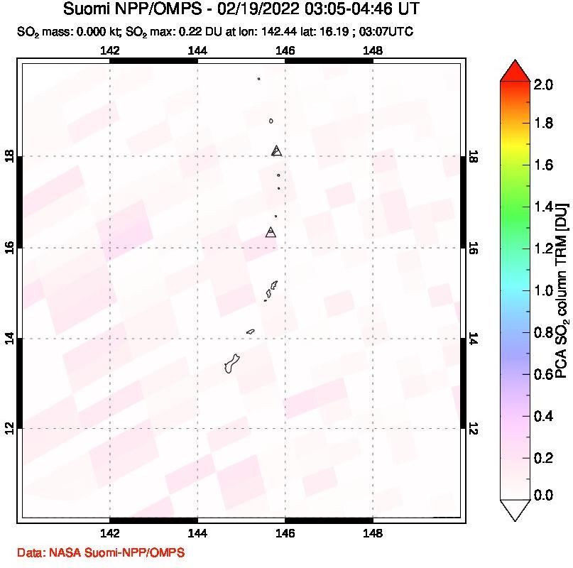 A sulfur dioxide image over Anatahan, Mariana Islands on Feb 19, 2022.