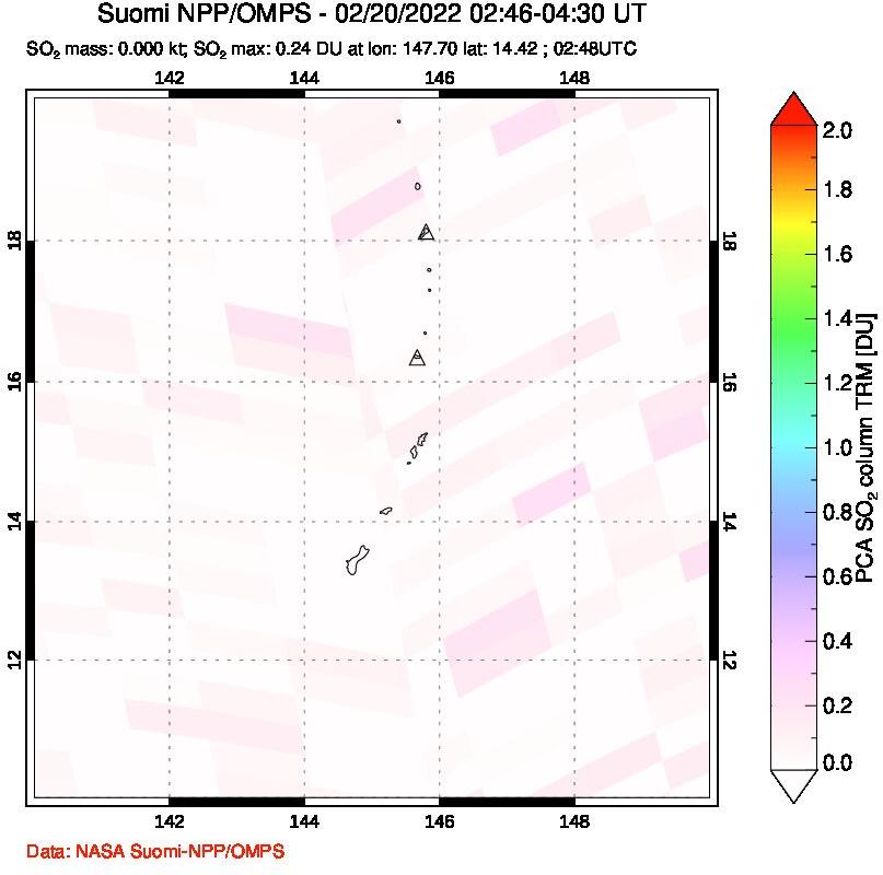 A sulfur dioxide image over Anatahan, Mariana Islands on Feb 20, 2022.