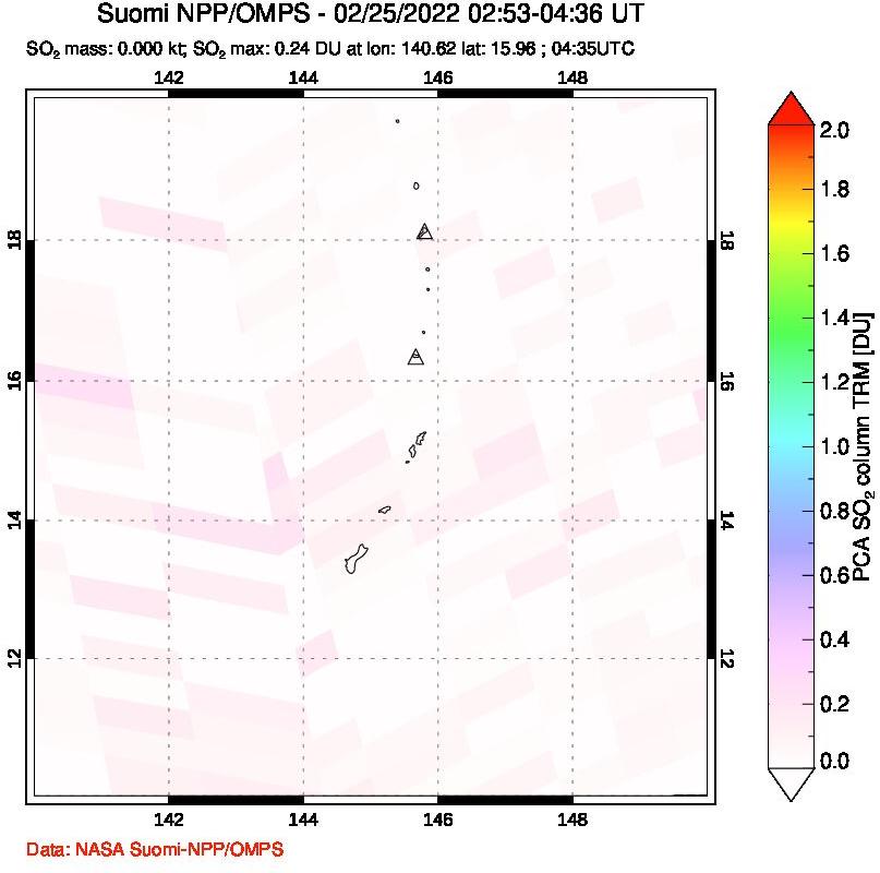 A sulfur dioxide image over Anatahan, Mariana Islands on Feb 25, 2022.