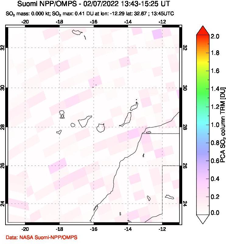 A sulfur dioxide image over Canary Islands on Feb 07, 2022.