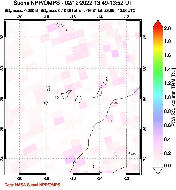 A sulfur dioxide image over Canary Islands on Feb 12, 2022.