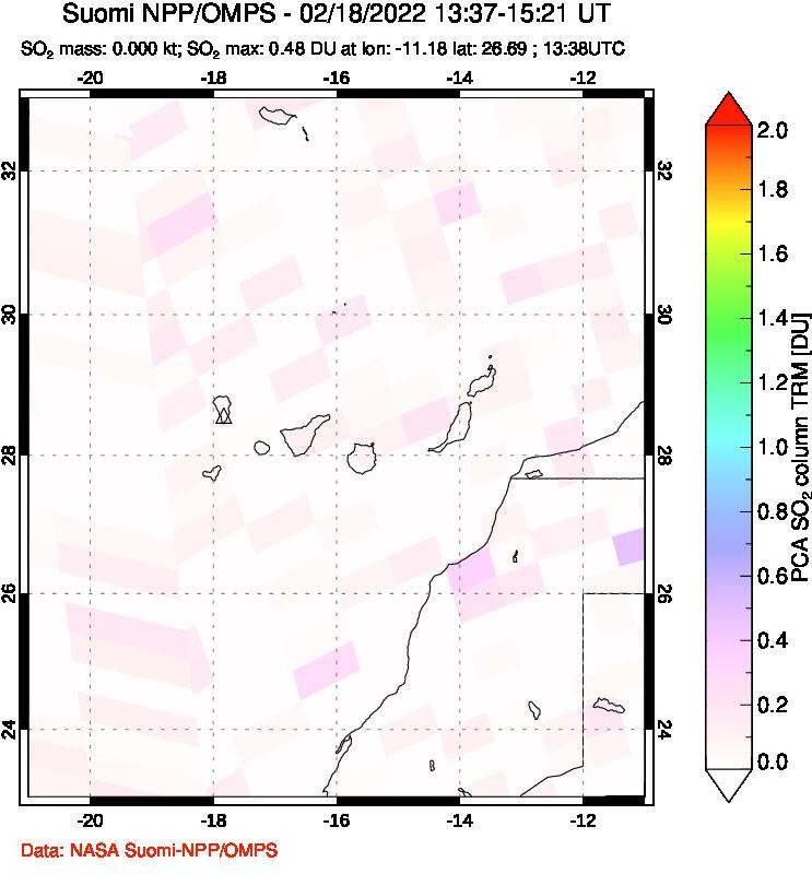 A sulfur dioxide image over Canary Islands on Feb 18, 2022.