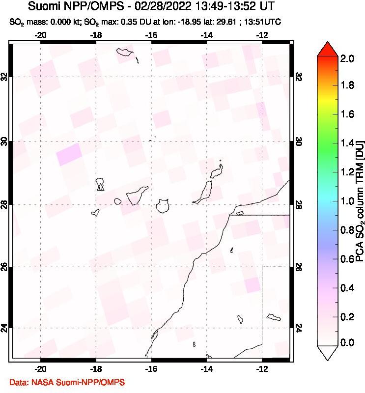 A sulfur dioxide image over Canary Islands on Feb 28, 2022.