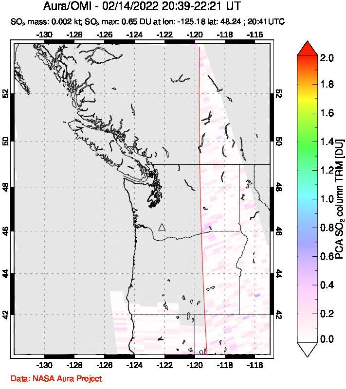 A sulfur dioxide image over Cascade Range, USA on Feb 14, 2022.