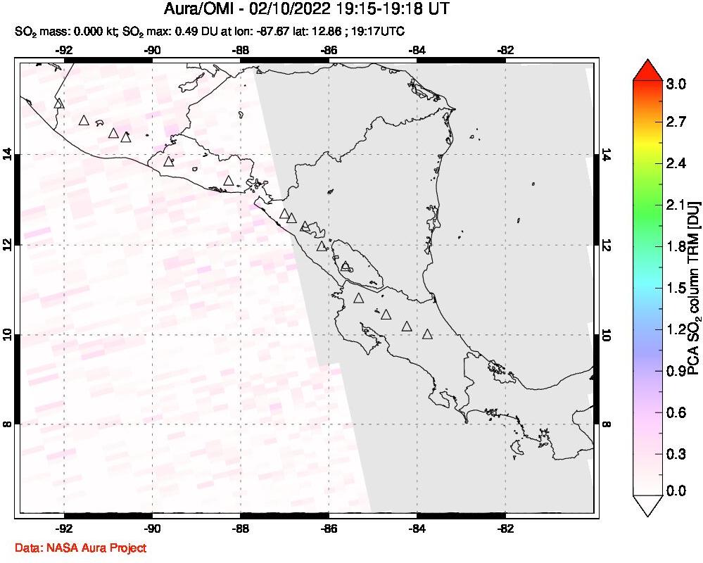 A sulfur dioxide image over Central America on Feb 10, 2022.