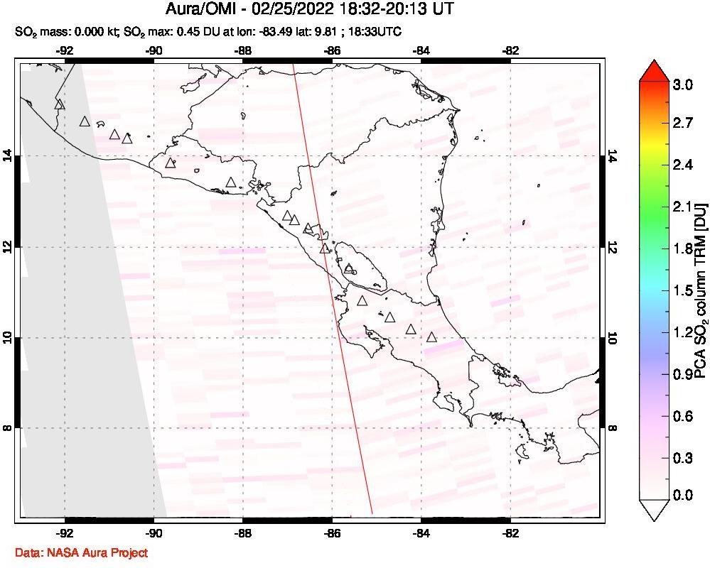 A sulfur dioxide image over Central America on Feb 25, 2022.