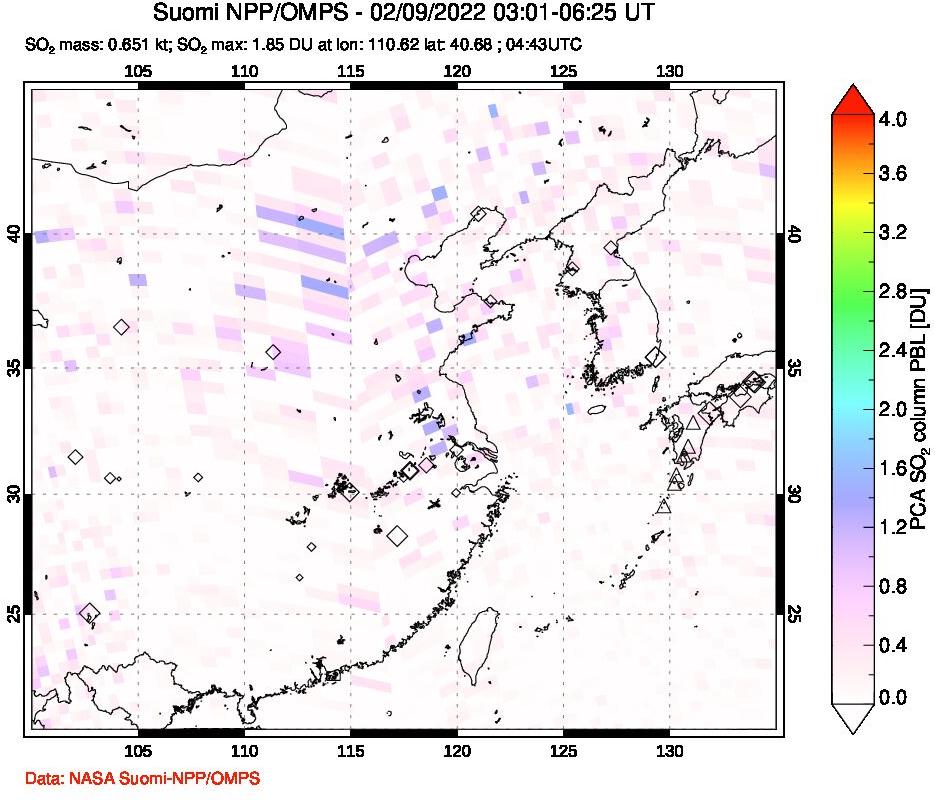 A sulfur dioxide image over Eastern China on Feb 09, 2022.