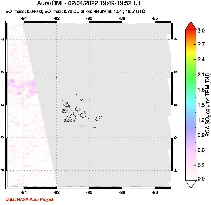 A sulfur dioxide image over Galápagos Islands on Feb 04, 2022.