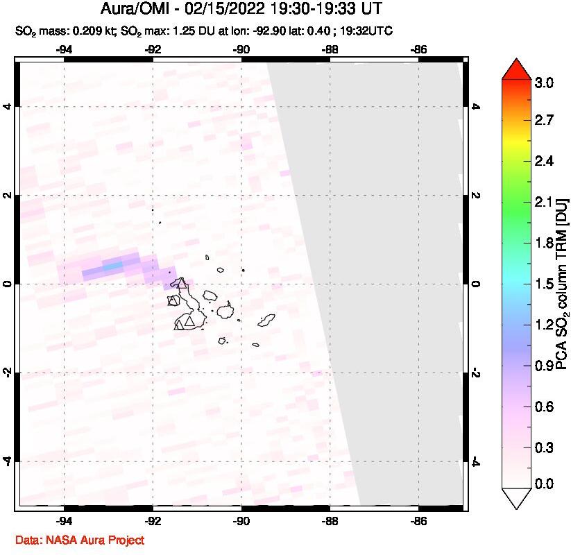 A sulfur dioxide image over Galápagos Islands on Feb 15, 2022.