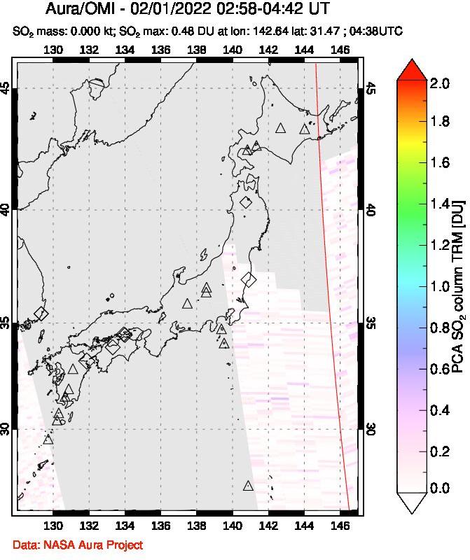 A sulfur dioxide image over Japan on Feb 01, 2022.