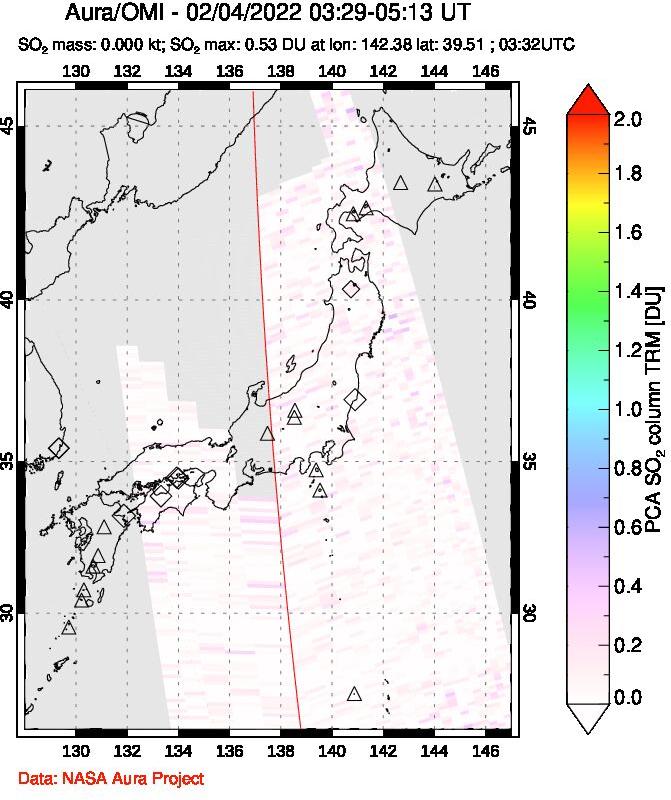 A sulfur dioxide image over Japan on Feb 04, 2022.