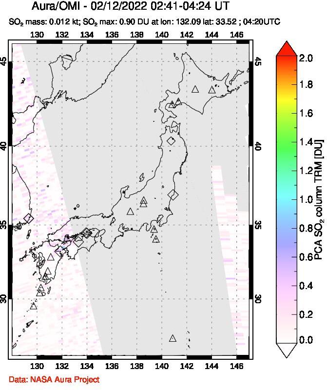 A sulfur dioxide image over Japan on Feb 12, 2022.