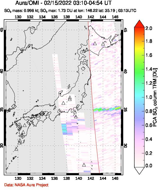 A sulfur dioxide image over Japan on Feb 15, 2022.