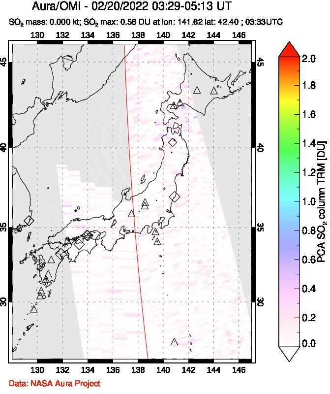 A sulfur dioxide image over Japan on Feb 20, 2022.