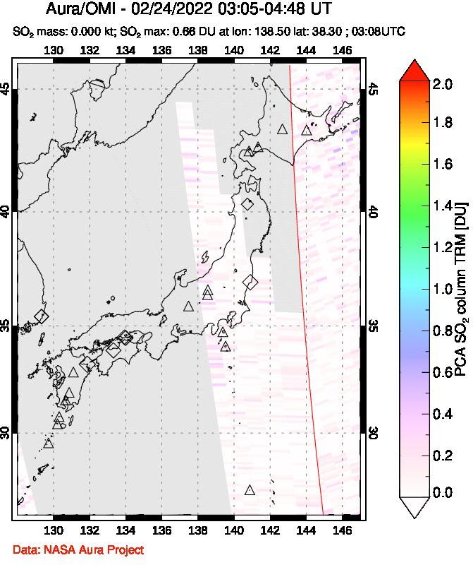 A sulfur dioxide image over Japan on Feb 24, 2022.