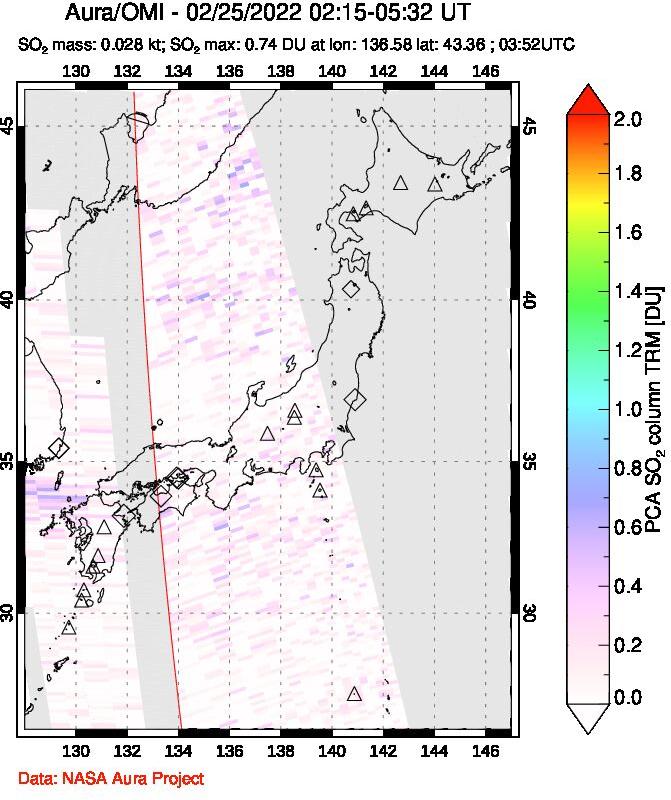 A sulfur dioxide image over Japan on Feb 25, 2022.