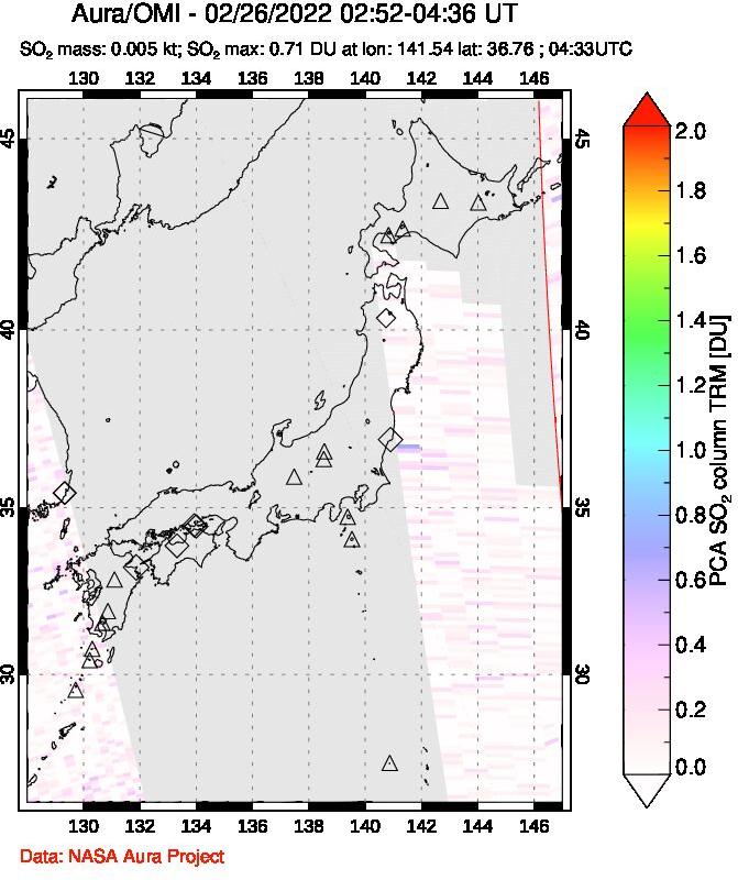 A sulfur dioxide image over Japan on Feb 26, 2022.