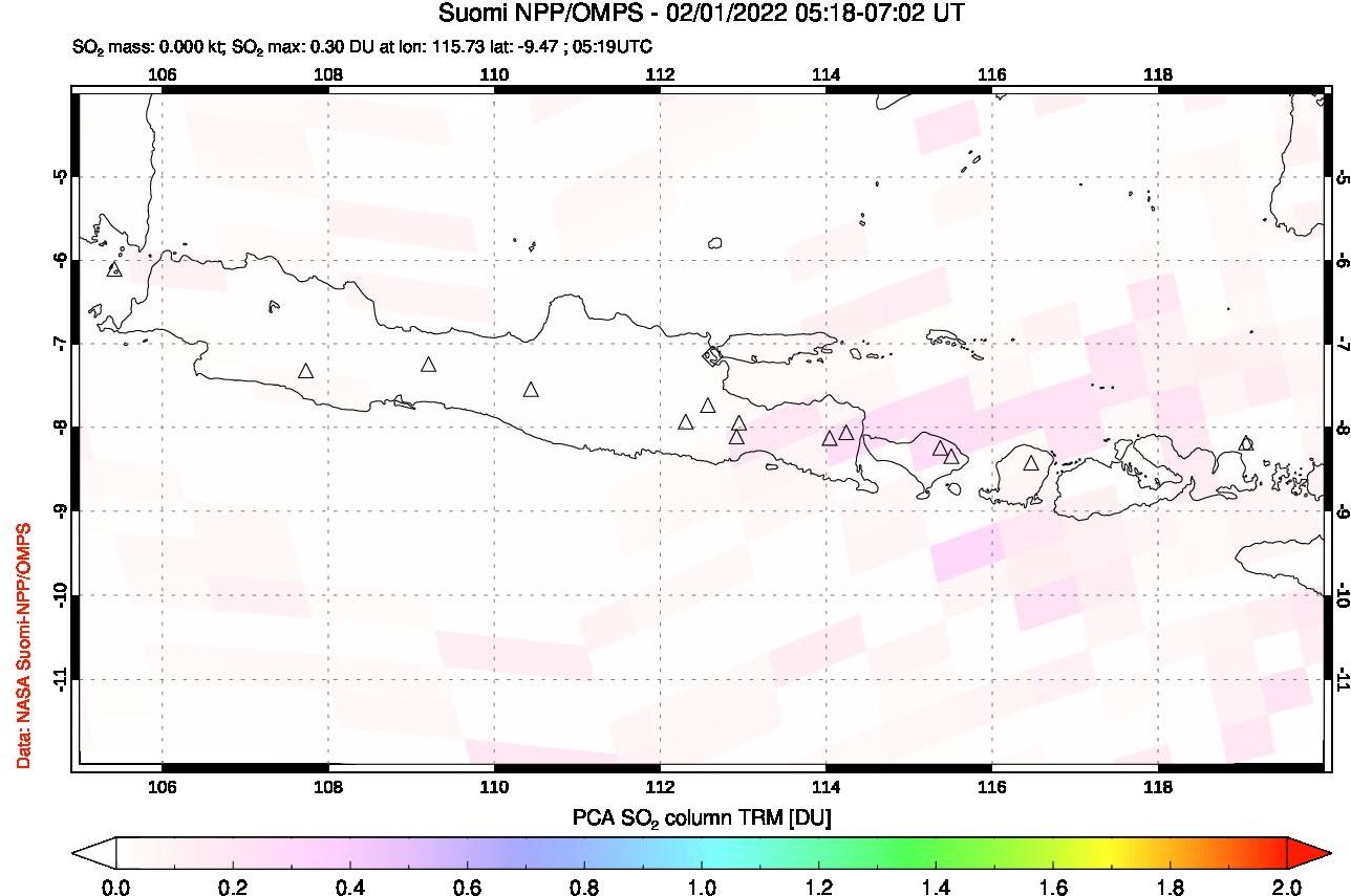 A sulfur dioxide image over Java, Indonesia on Feb 01, 2022.