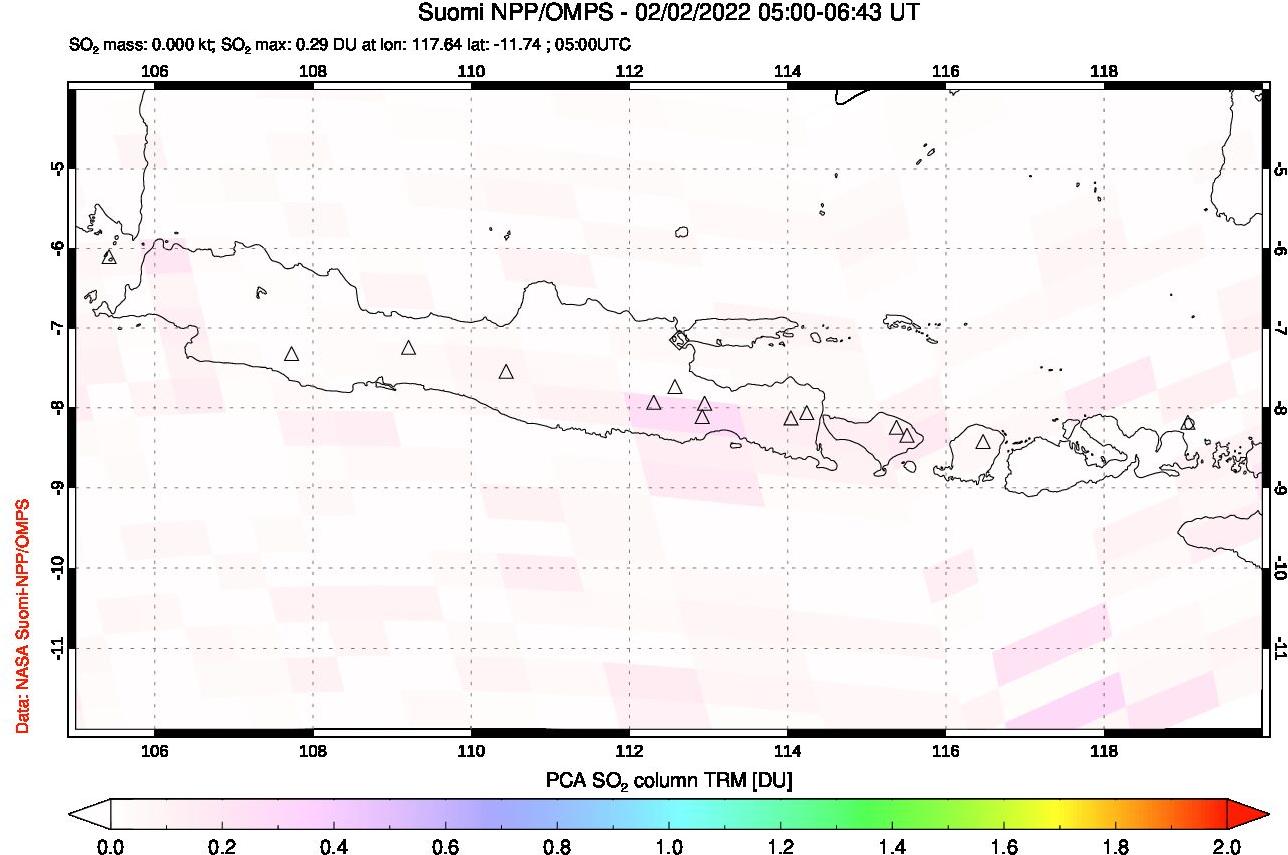 A sulfur dioxide image over Java, Indonesia on Feb 02, 2022.