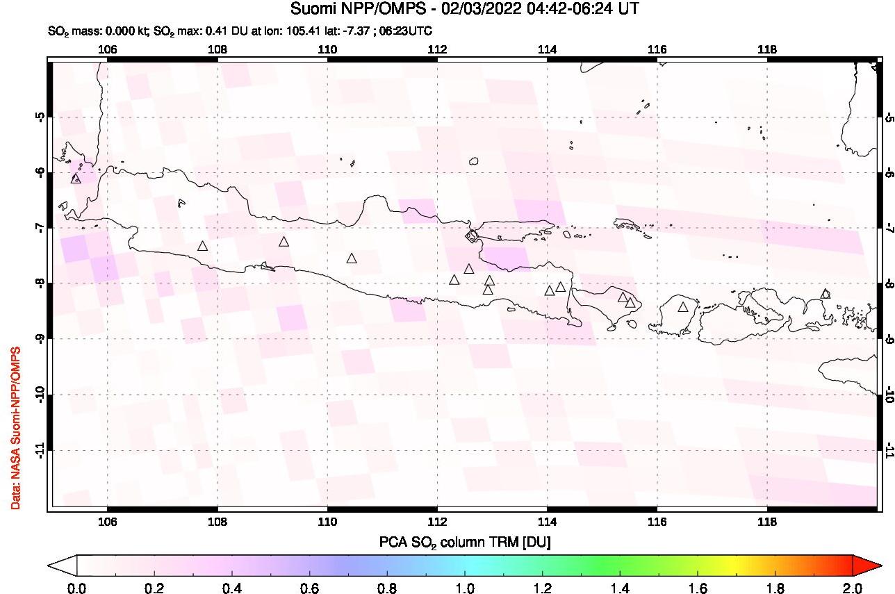 A sulfur dioxide image over Java, Indonesia on Feb 03, 2022.