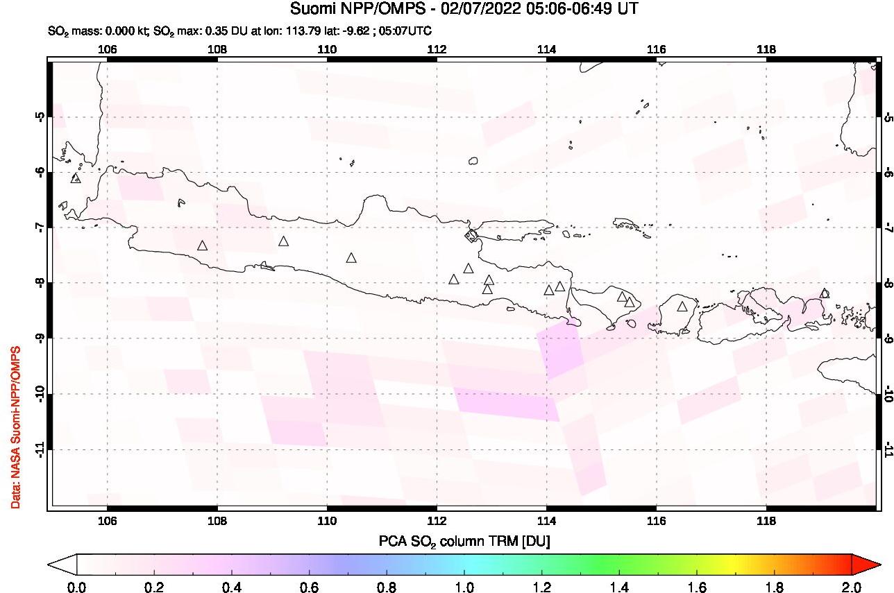 A sulfur dioxide image over Java, Indonesia on Feb 07, 2022.
