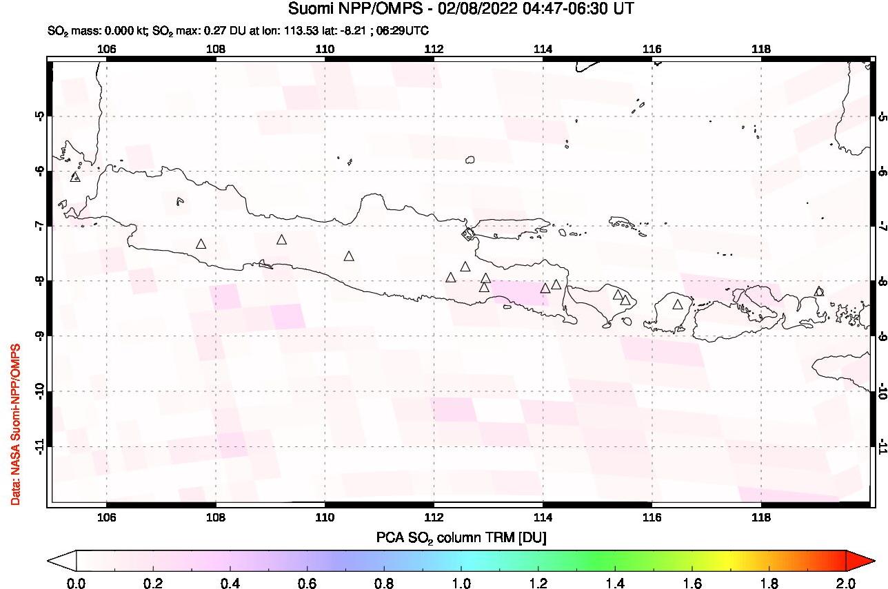A sulfur dioxide image over Java, Indonesia on Feb 08, 2022.