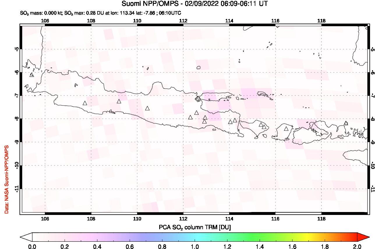 A sulfur dioxide image over Java, Indonesia on Feb 09, 2022.