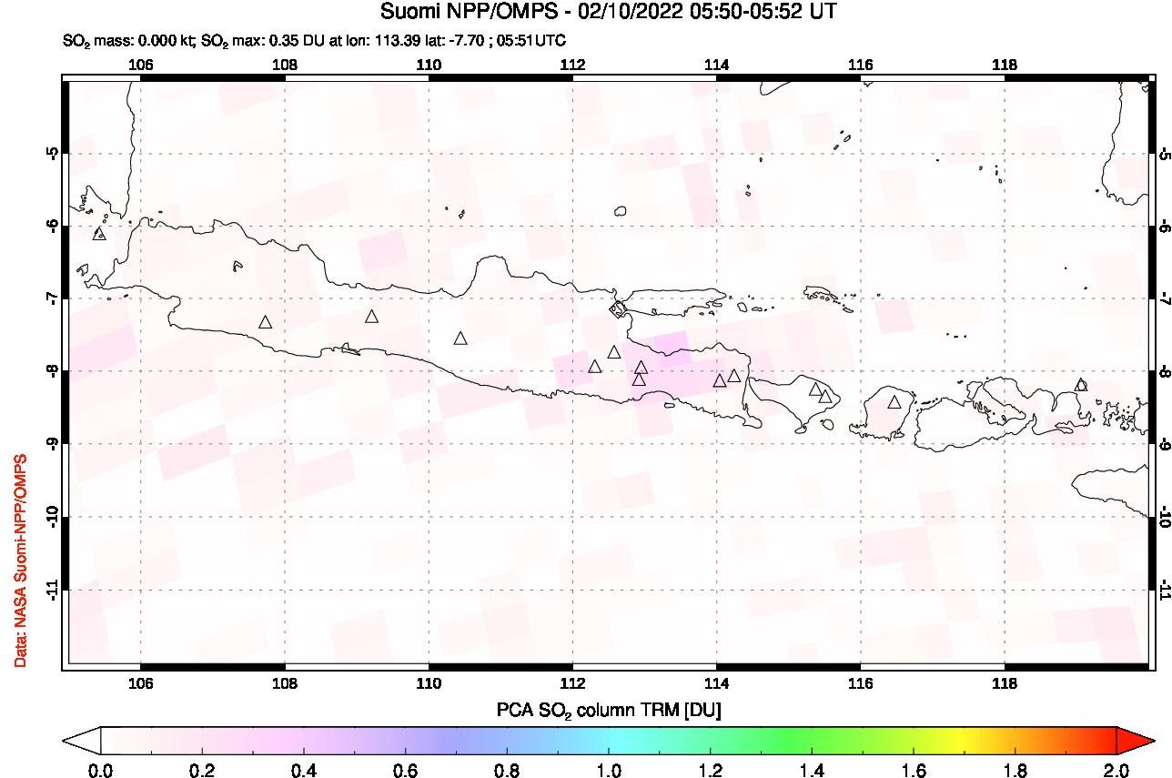 A sulfur dioxide image over Java, Indonesia on Feb 10, 2022.