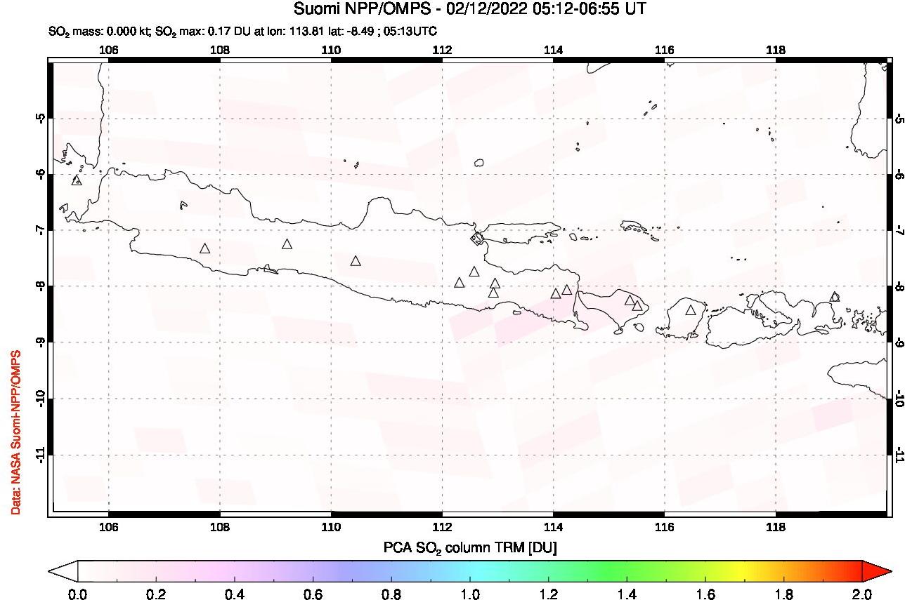 A sulfur dioxide image over Java, Indonesia on Feb 12, 2022.