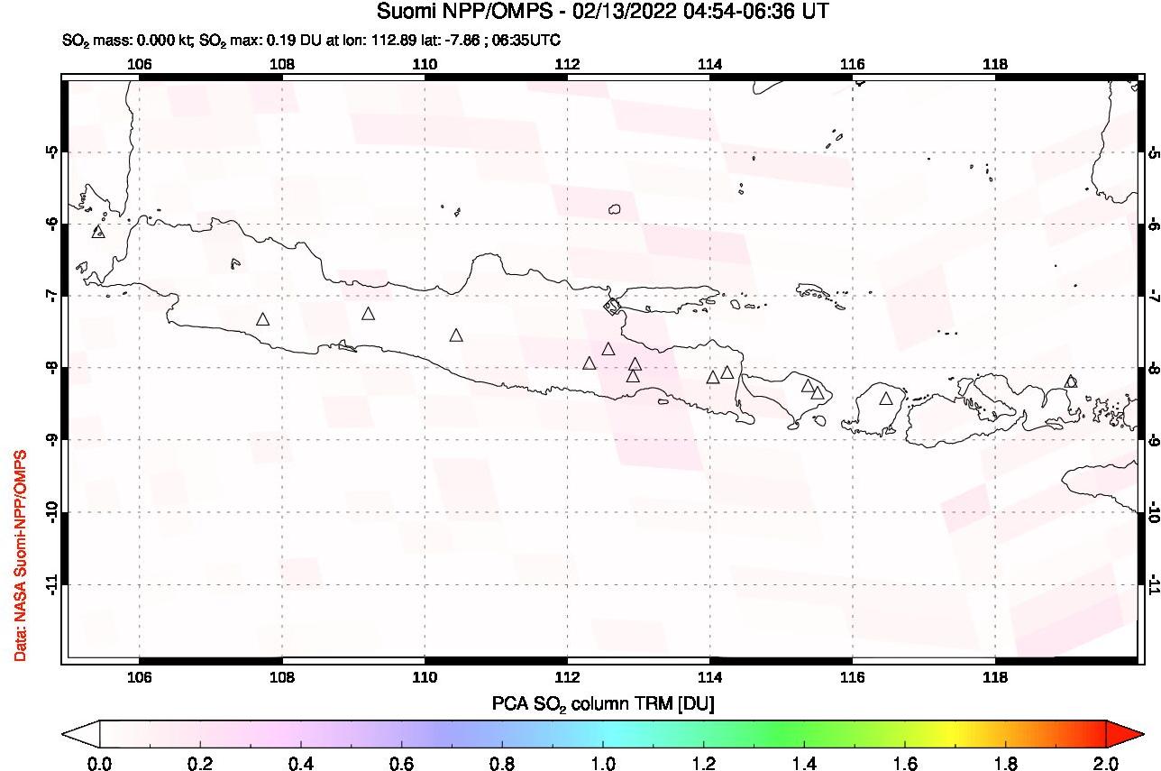 A sulfur dioxide image over Java, Indonesia on Feb 13, 2022.