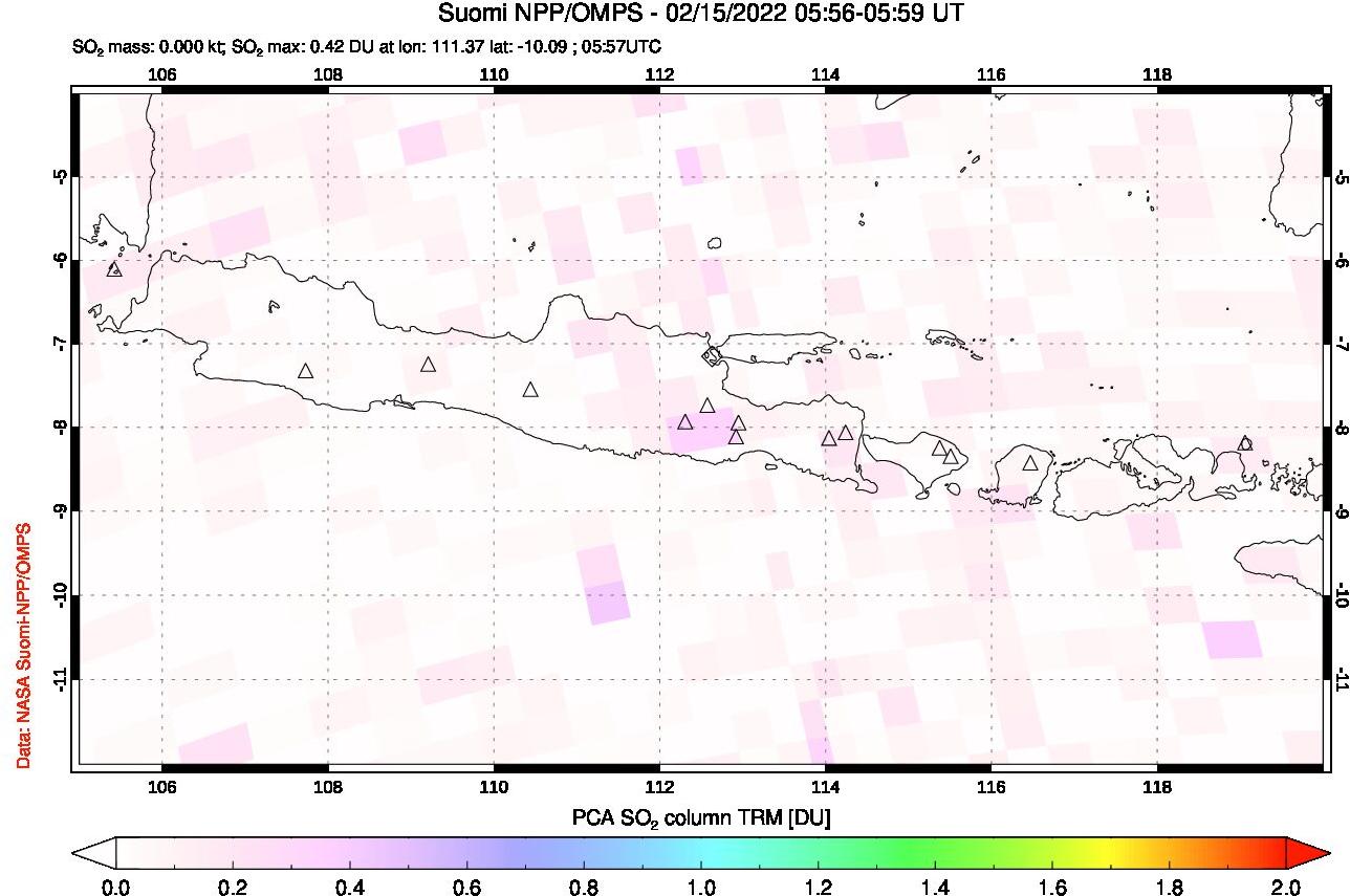 A sulfur dioxide image over Java, Indonesia on Feb 15, 2022.