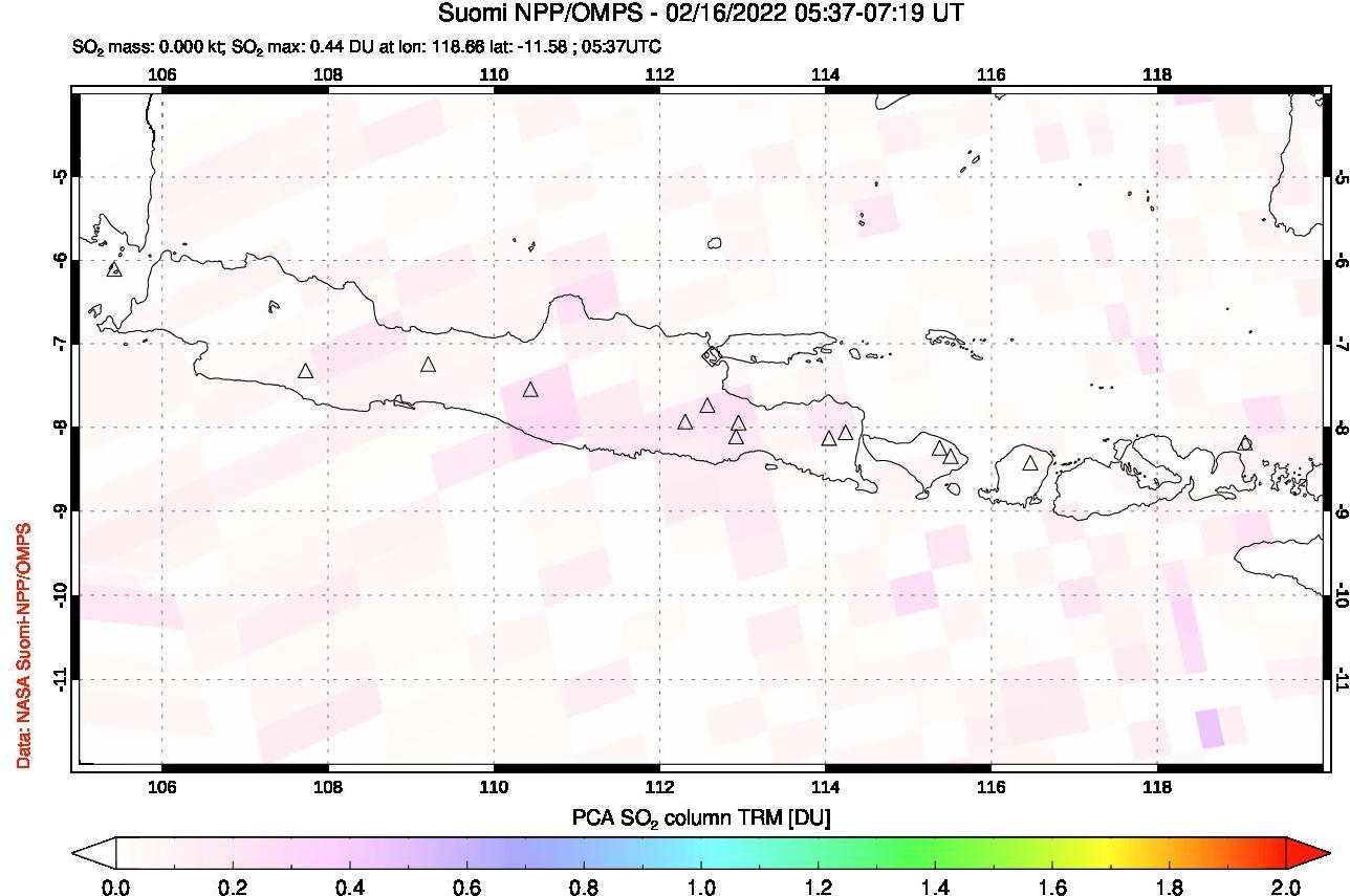 A sulfur dioxide image over Java, Indonesia on Feb 16, 2022.