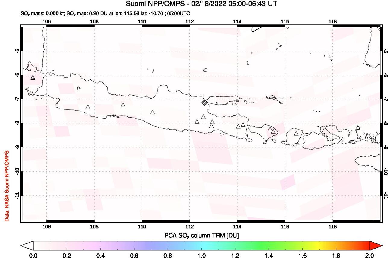 A sulfur dioxide image over Java, Indonesia on Feb 18, 2022.
