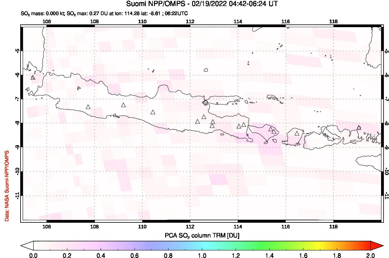 A sulfur dioxide image over Java, Indonesia on Feb 19, 2022.