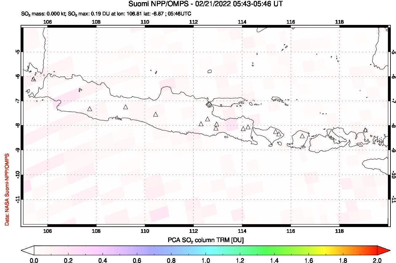A sulfur dioxide image over Java, Indonesia on Feb 21, 2022.