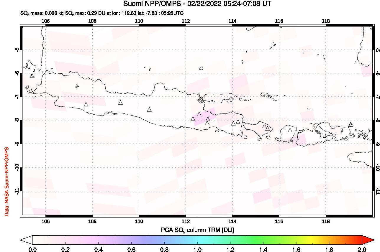 A sulfur dioxide image over Java, Indonesia on Feb 22, 2022.