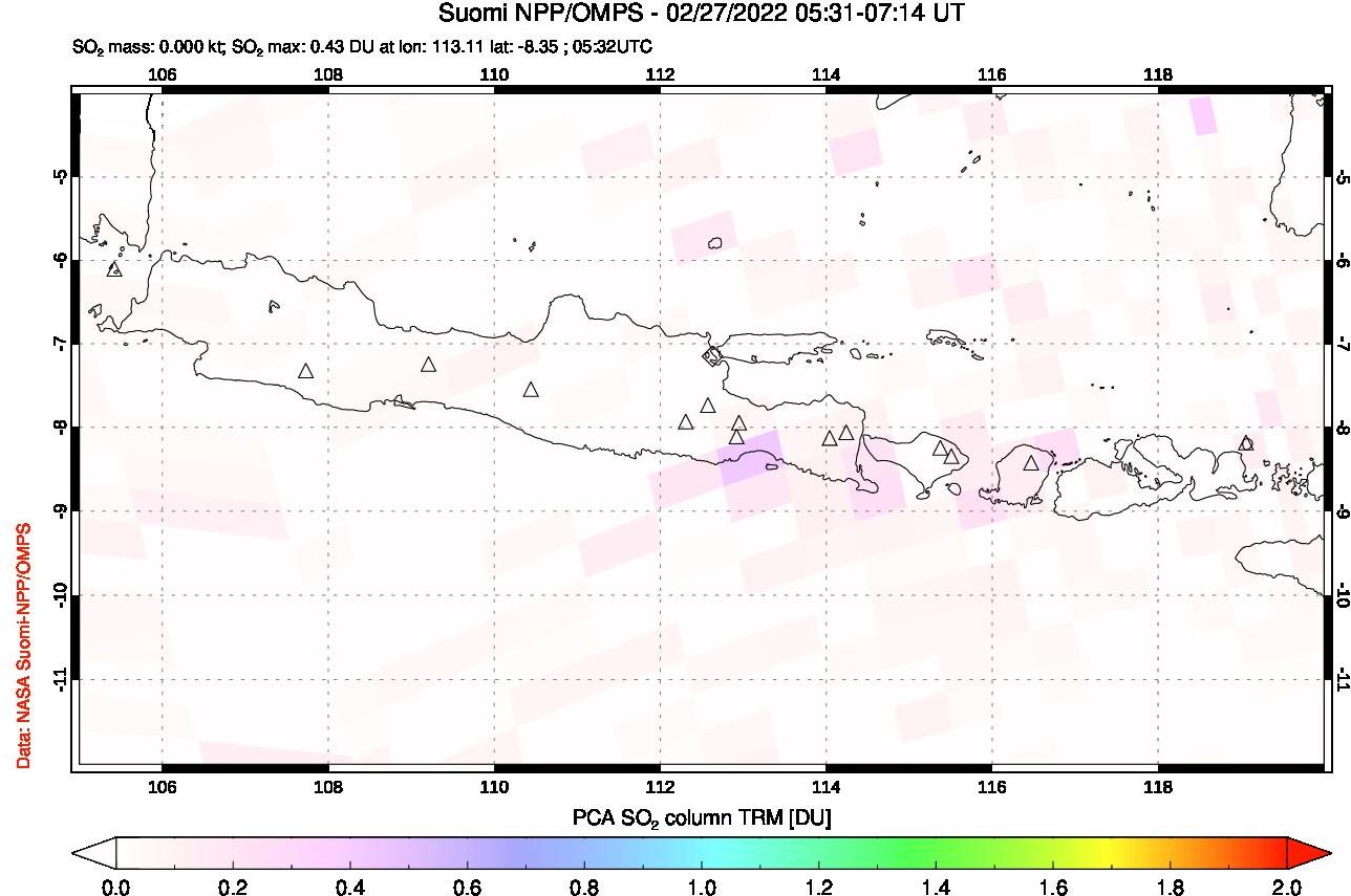 A sulfur dioxide image over Java, Indonesia on Feb 27, 2022.