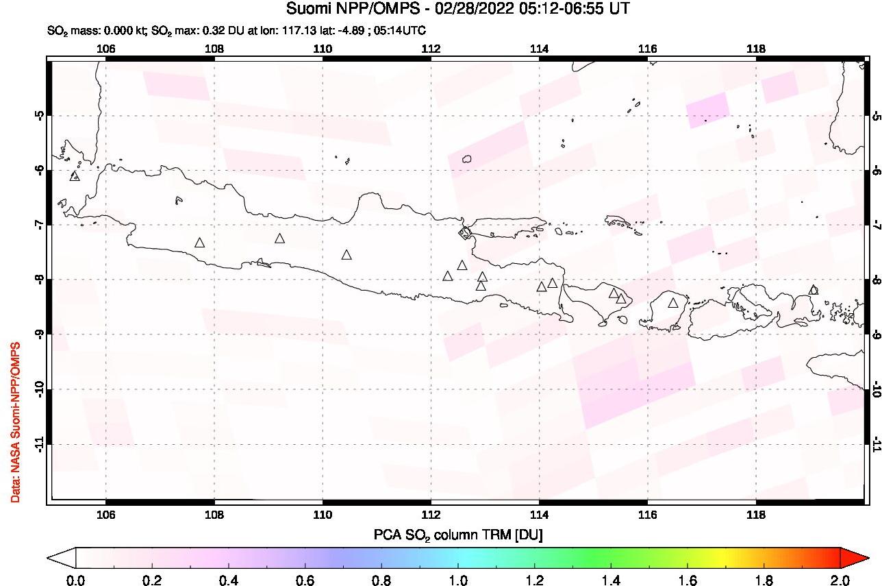 A sulfur dioxide image over Java, Indonesia on Feb 28, 2022.