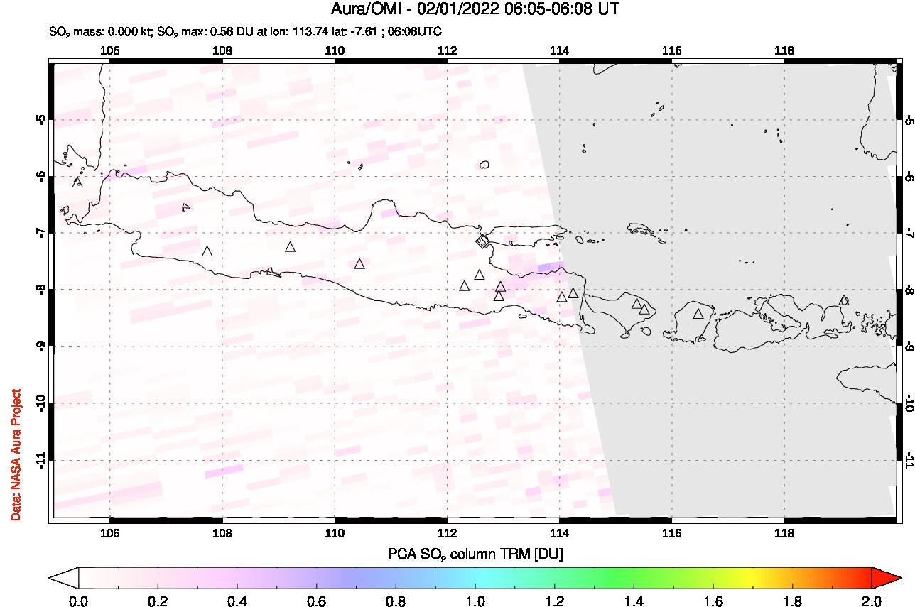 A sulfur dioxide image over Java, Indonesia on Feb 01, 2022.