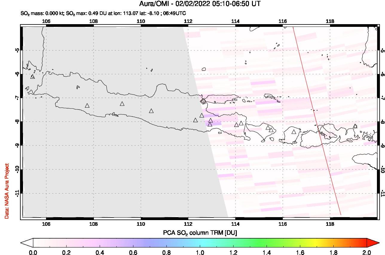 A sulfur dioxide image over Java, Indonesia on Feb 02, 2022.