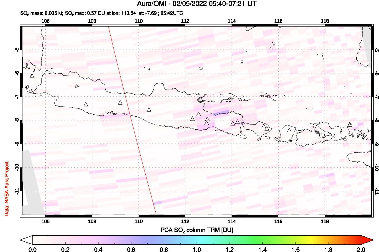A sulfur dioxide image over Java, Indonesia on Feb 05, 2022.